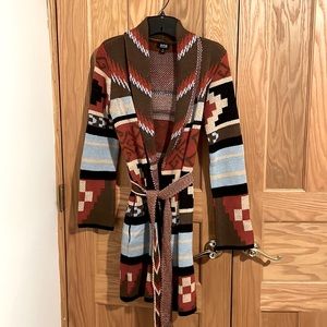 Amazon Essentials Women's Oversized Open Front W/ Belt. Bohemian Pattern XS